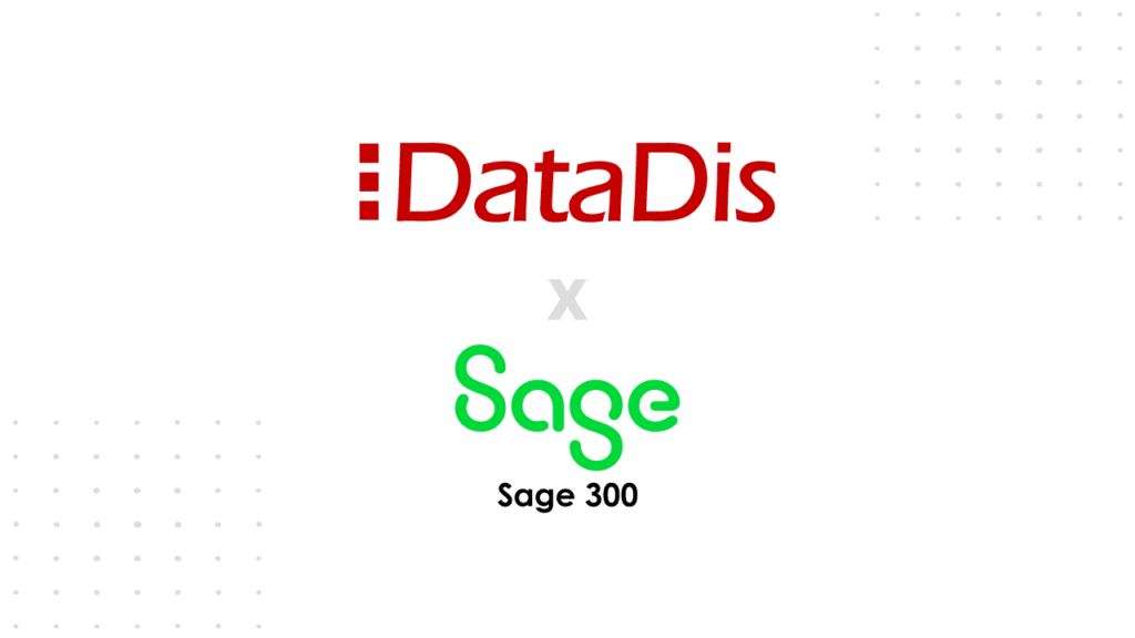 Logos of DataDis and Sage 300 showcasing a new integration between the two software platforms